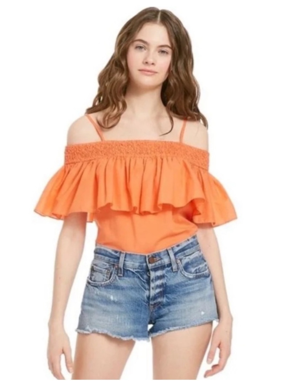 Alice & Olivia Blouse Women Medium Orange Peasant Taya Boho Smocked Cotton